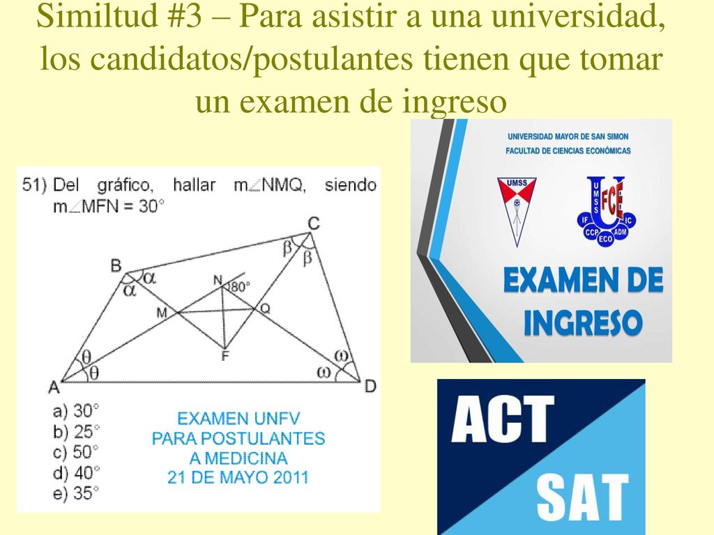 Similtud #3 – Para asistir a una universidad, los candidatos/postulantes tienen que tomar un examen de ingreso