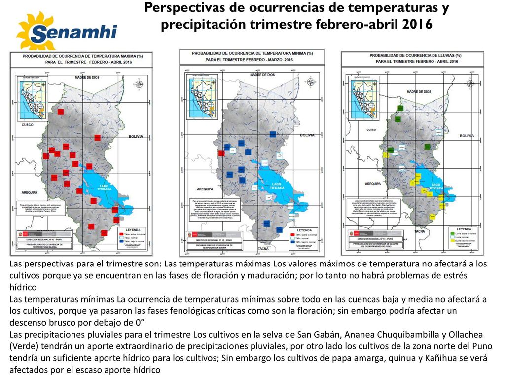 Perspectivas de ocurrencias de temperaturas y precipitación trimestre febrero-abril 2016