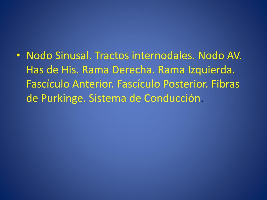 Nodo Sinusal. Tractos internodales. Nodo AV. Has de His. Rama Derecha