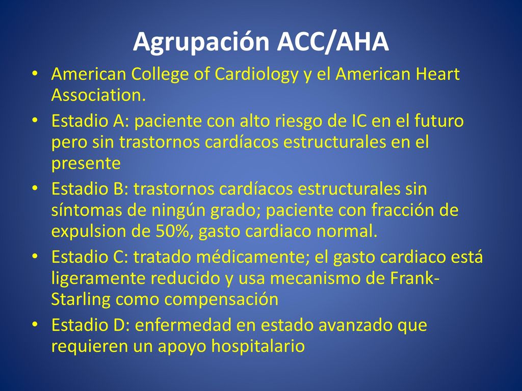 Agrupación ACC/AHA American College of Cardiology y el American Heart Association.