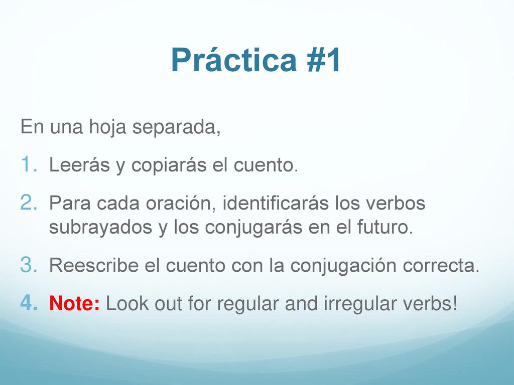 Práctica #1 En una hoja separada, Leerás y copiarás el cuento.