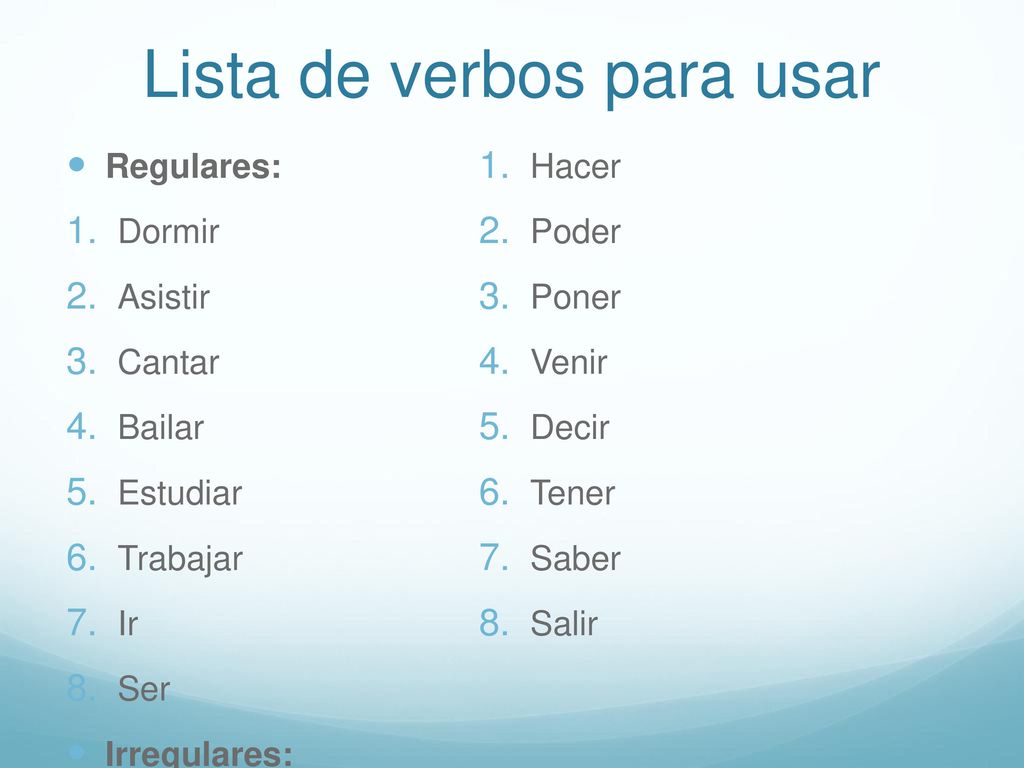 Lista de verbos para usar
