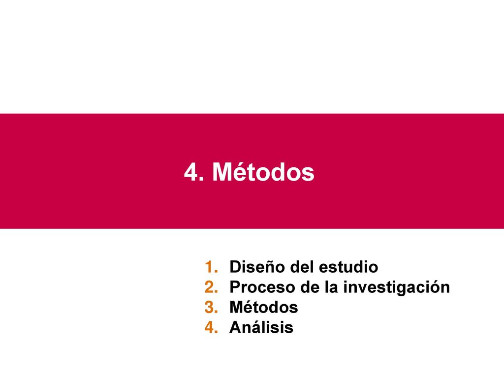 4. Métodos Diseño del estudio Proceso de la investigación Métodos