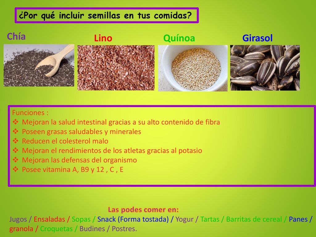 Chía Lino Quínoa Girasol ¿Por qué incluir semillas en tus comidas