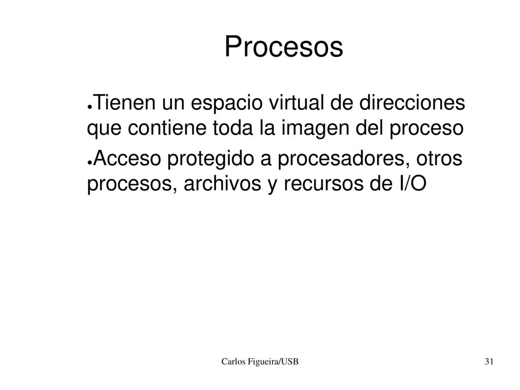 Procesos Tienen un espacio virtual de direcciones que contiene toda la imagen del proceso.