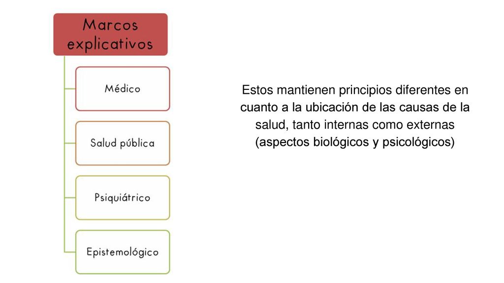 Estos mantienen principios diferentes en cuanto a la ubicación de las causas de la salud, tanto internas como externas (aspectos biológicos y psicológicos)