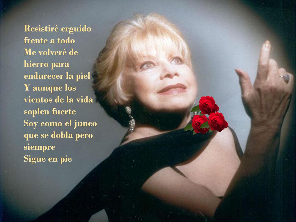 Resistiré erguido frente a todo Me volveré de hierro para endurecer la piel Y aunque los vientos de la vida soplen fuerte Soy como el junco que se dobla pero siempre Sigue en pie