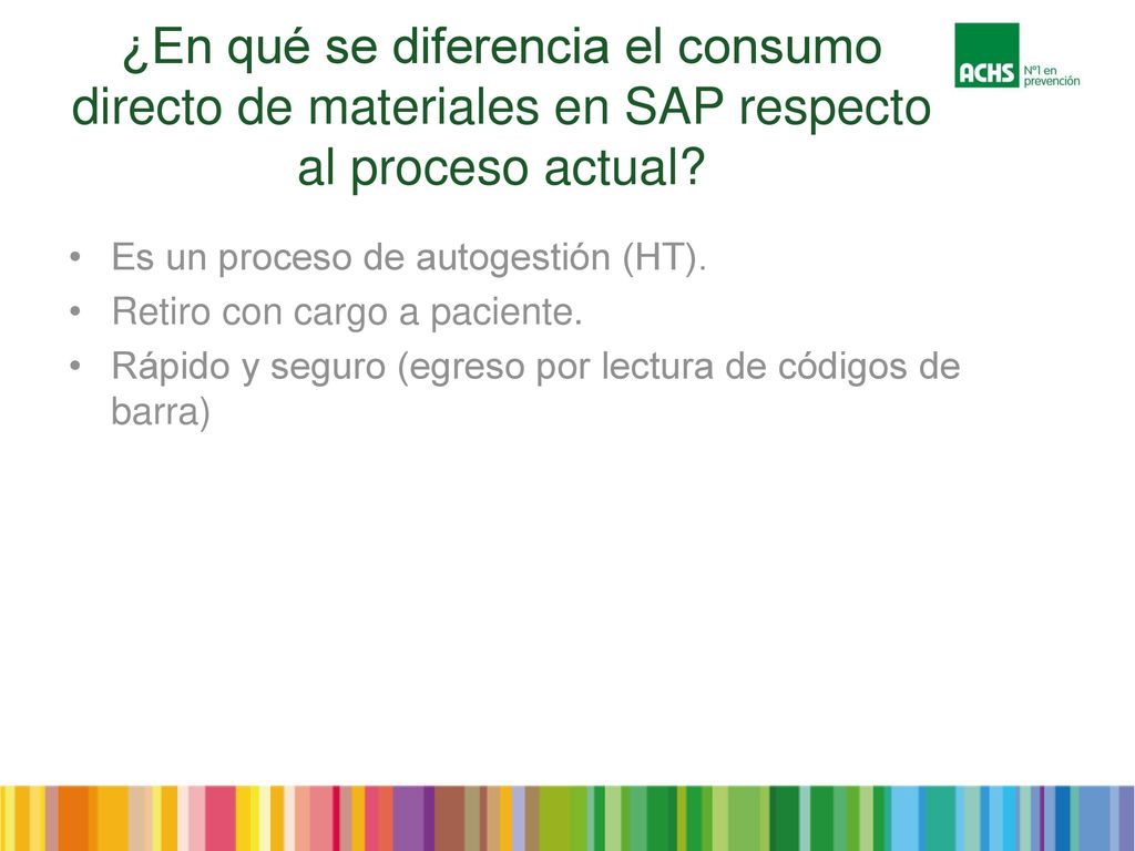 ¿En qué se diferencia el consumo directo de materiales en SAP respecto al proceso actual