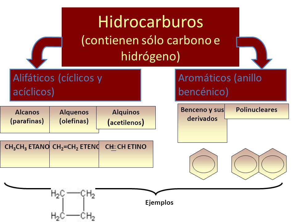 Hidrocarburos (contienen sólo carbono e hidrógeno)