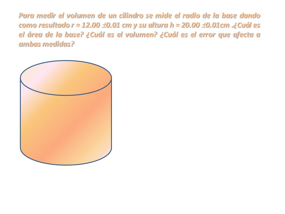 Para medir el volumen de un cilindro se mide el radio de la base dando como resultado r = 0.01 cm y su altura h = 0.01cm .¿Cuál es el área de la base.