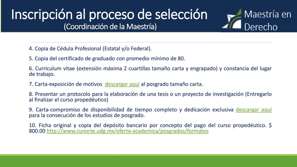 Inscripción al proceso de selección (Coordinación de la Maestría)