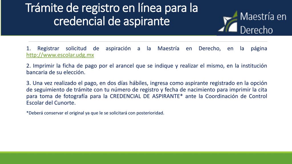 Trámite de registro en línea para la credencial de aspirante