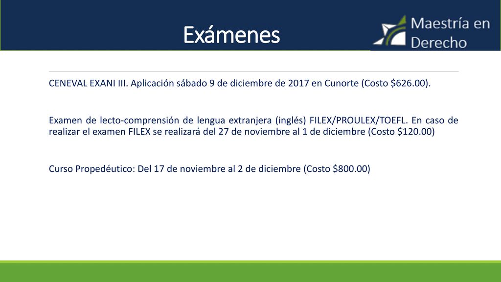 Exámenes CENEVAL EXANI III. Aplicación sábado 9 de diciembre de 2017 en Cunorte (Costo $626.00).