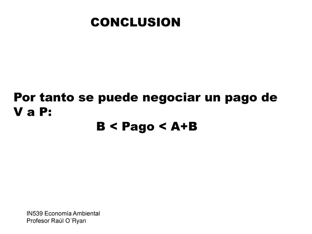 Por tanto se puede negociar un pago de V a P: B < Pago < A+B