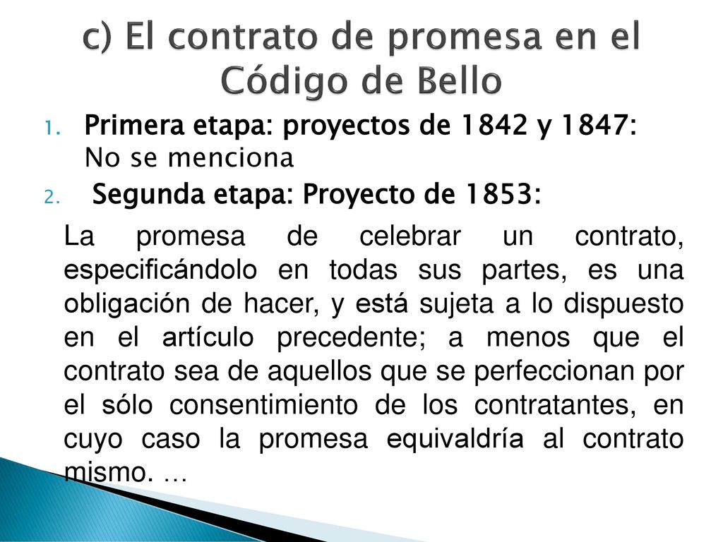 c) El contrato de promesa en el Código de Bello