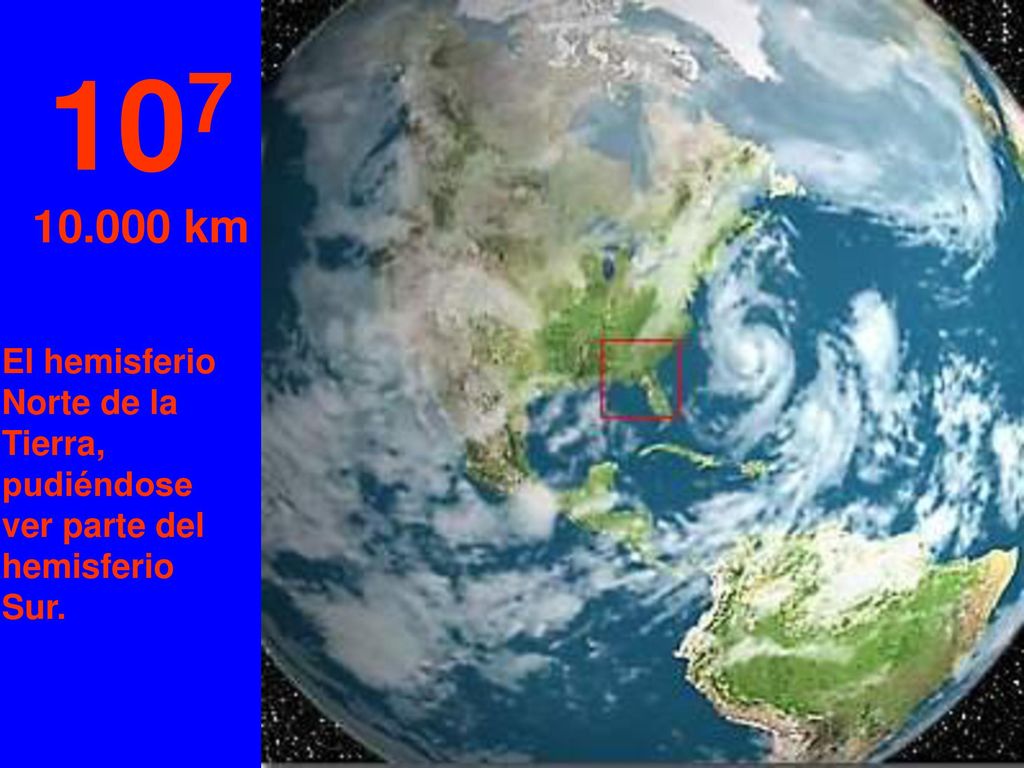 km El hemisferio Norte de la Tierra, pudiéndose ver parte del hemisferio Sur.