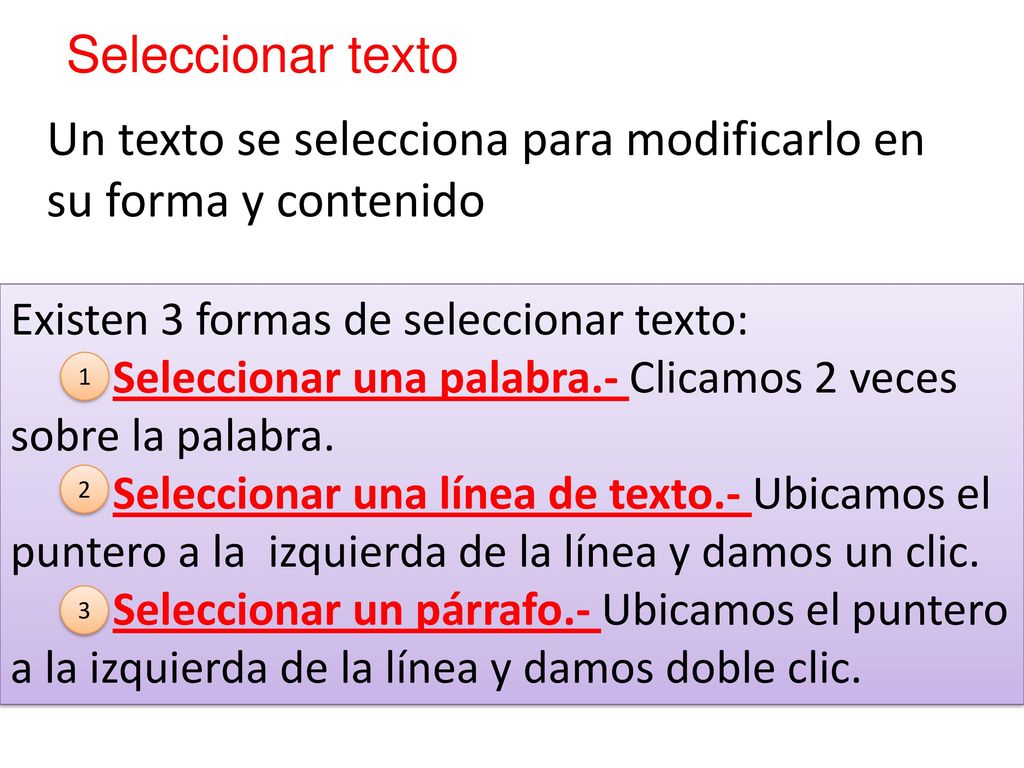 Un texto se selecciona para modificarlo en su forma y contenido