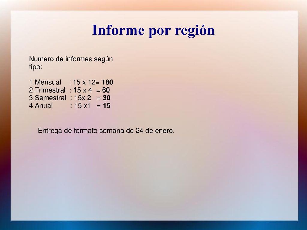 Informe por región Numero de informes según tipo: