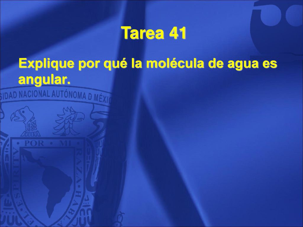 Tarea 41 Explique por qué la molécula de agua es angular. 22