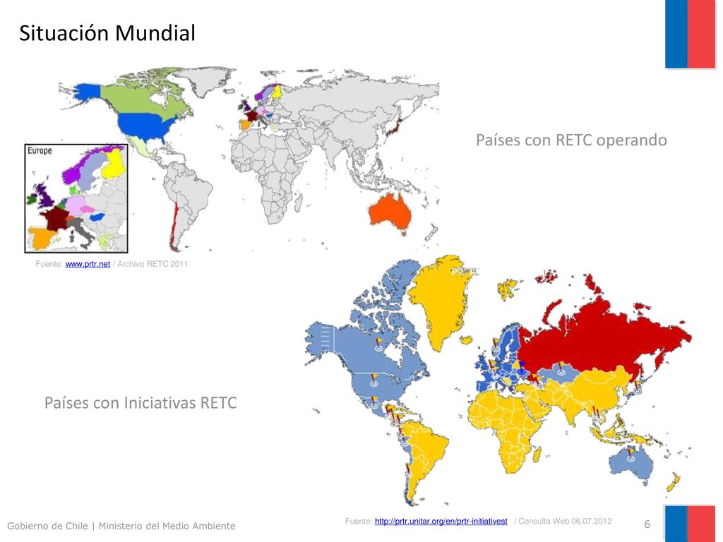 Situación Mundial Países con RETC operando Países con Iniciativas RETC