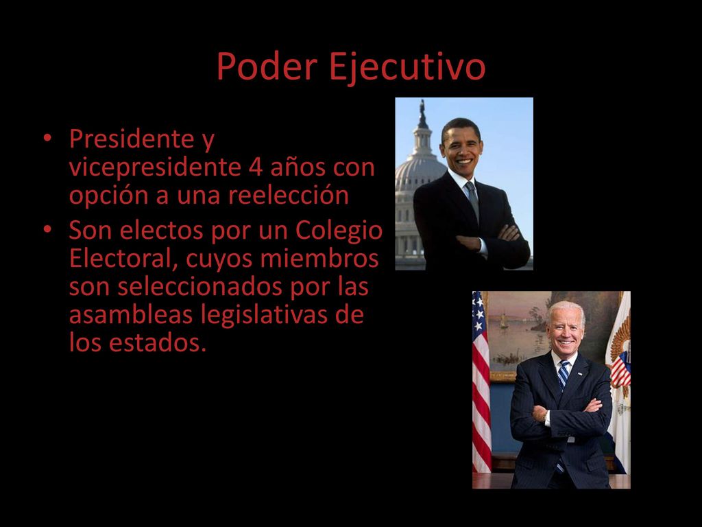 Poder Ejecutivo Presidente y vicepresidente 4 años con opción a una reelección.