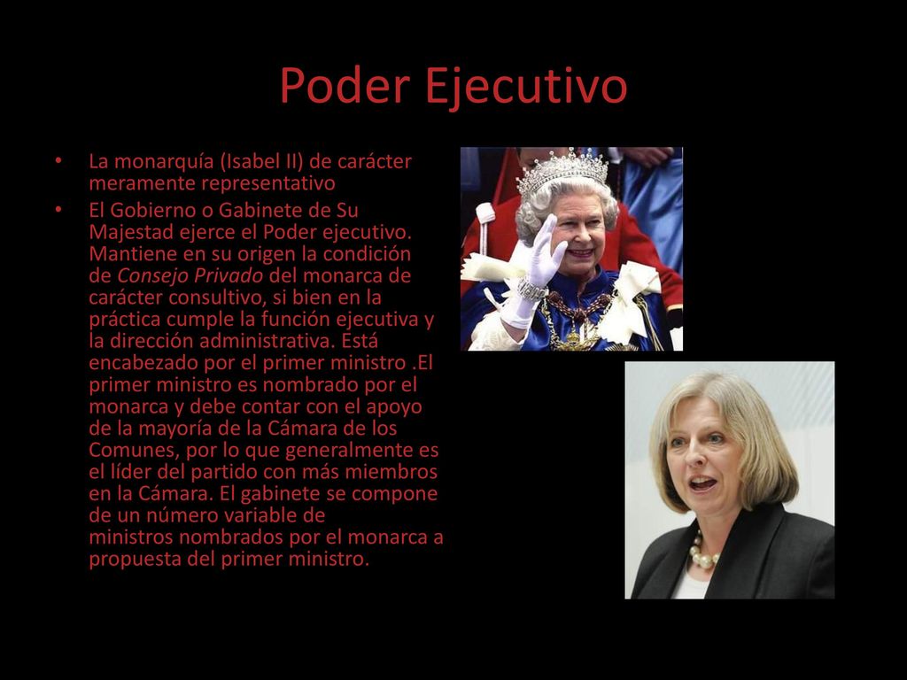 Poder Ejecutivo La monarquía (Isabel II) de carácter meramente representativo.