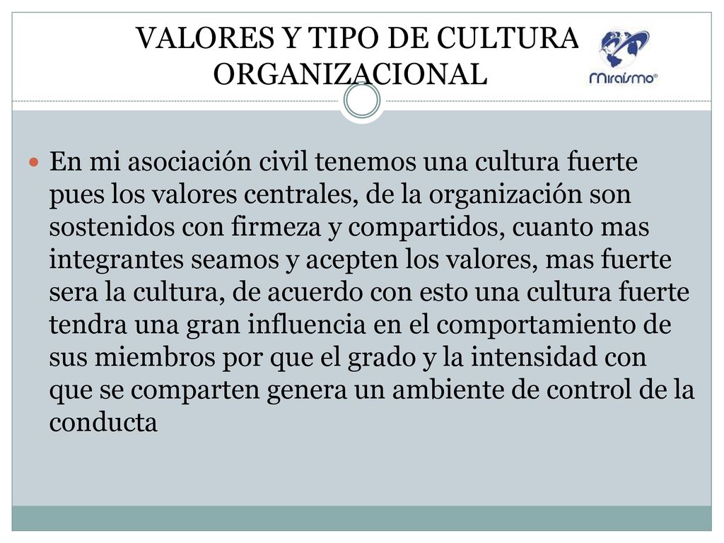 VALORES Y TIPO DE CULTURA ORGANIZACIONAL