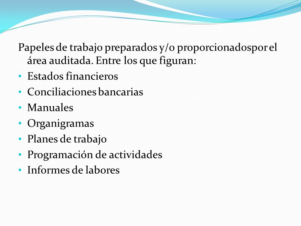 Papeles de trabajo preparados y/o proporcionadospor el área auditada