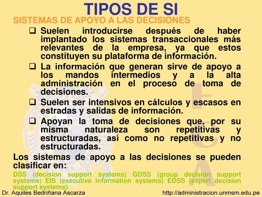 TIPOS DE SI SISTEMAS DE APOYO A LAS DECISIONES