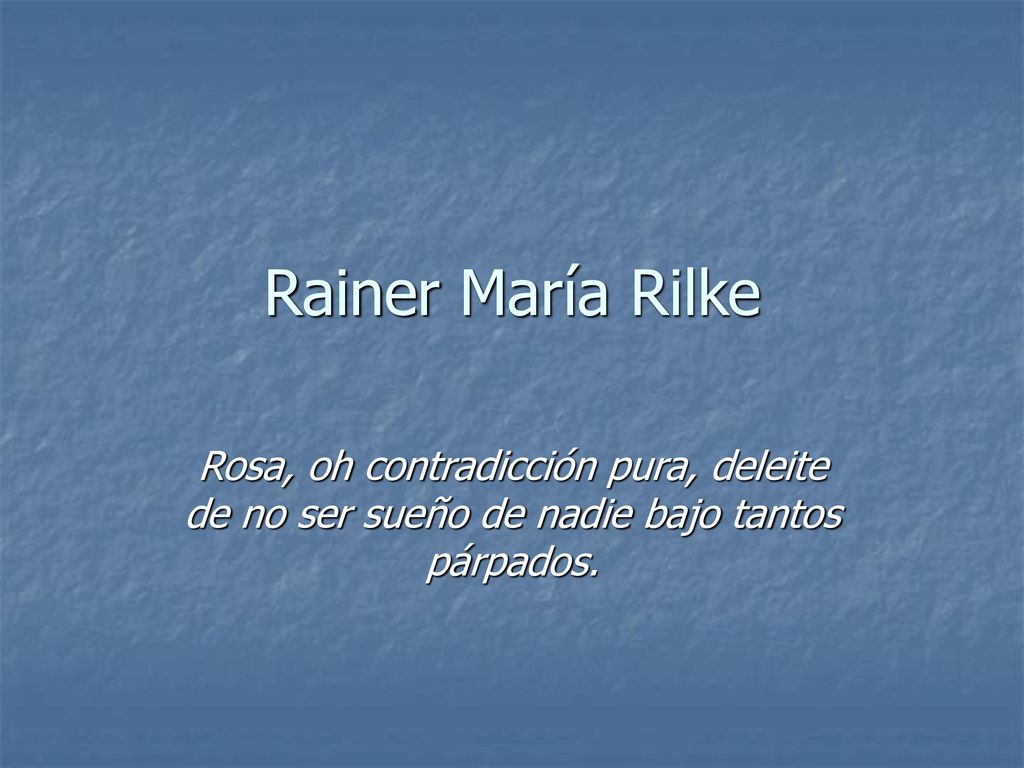 Rainer María Rilke Rosa, oh contradicción pura, deleite de no ser sueño de nadie bajo tantos párpados.