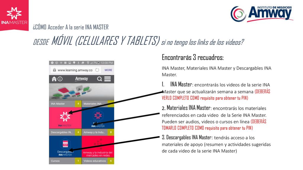 DESDE MÓVIL (CELULARES Y TABLETS) si no tengo los links de los videos