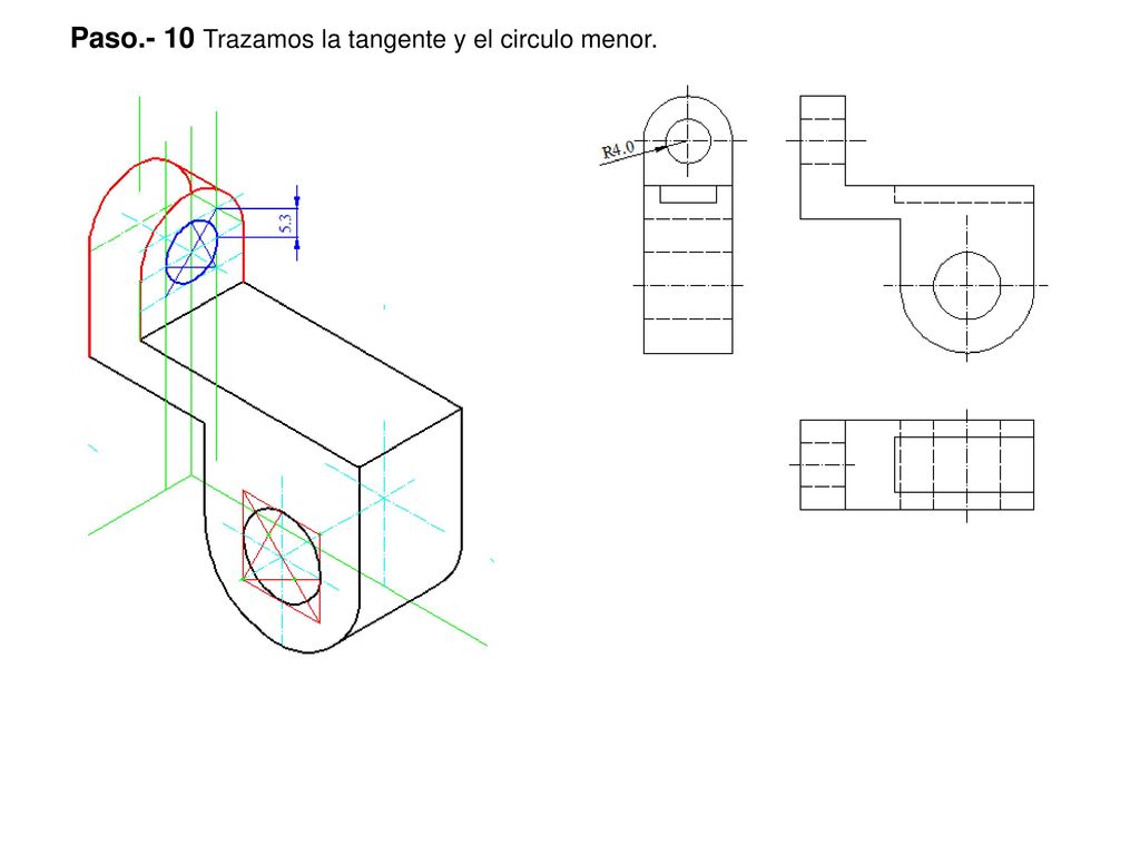 Paso.- 10 Trazamos la tangente y el circulo menor.