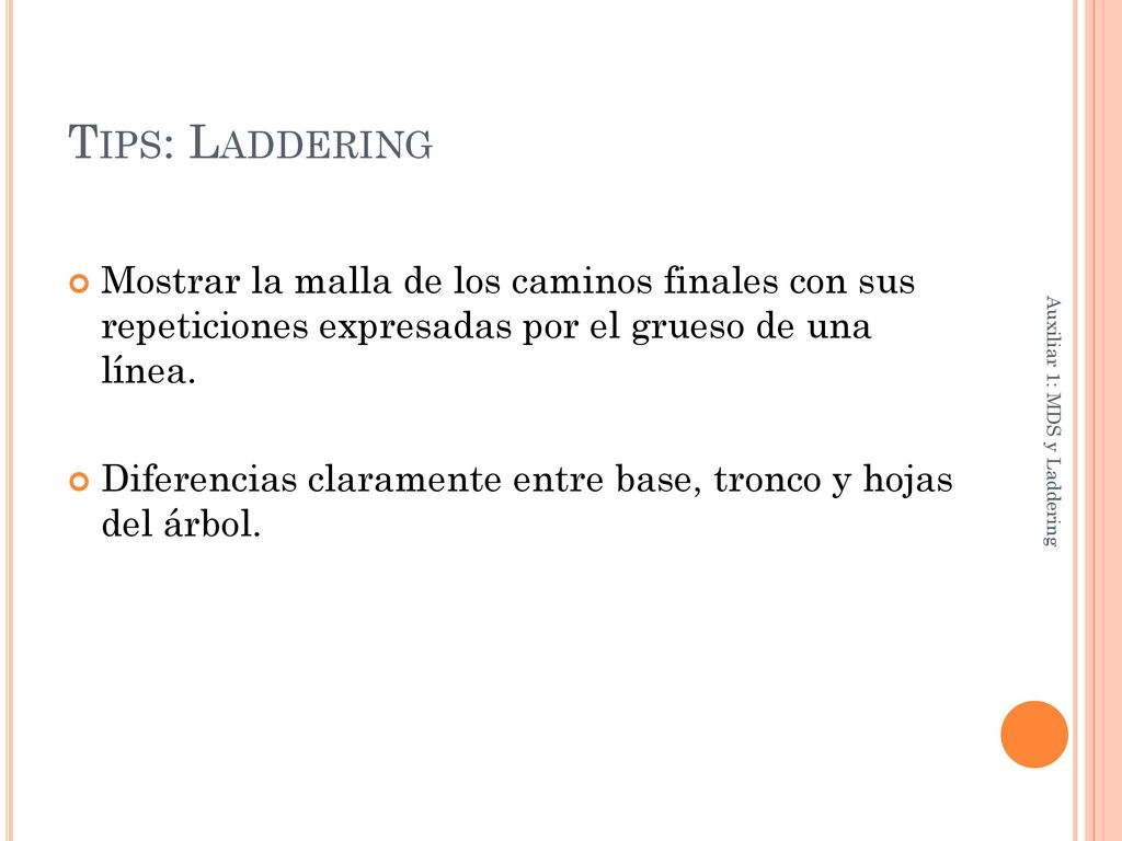 Tips: Laddering Mostrar la malla de los caminos finales con sus repeticiones expresadas por el grueso de una línea.