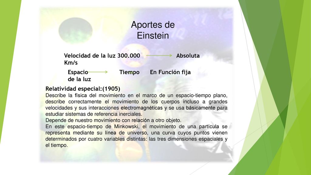Aportes de Einstein Velocidad de la luz Km/s Absoluta