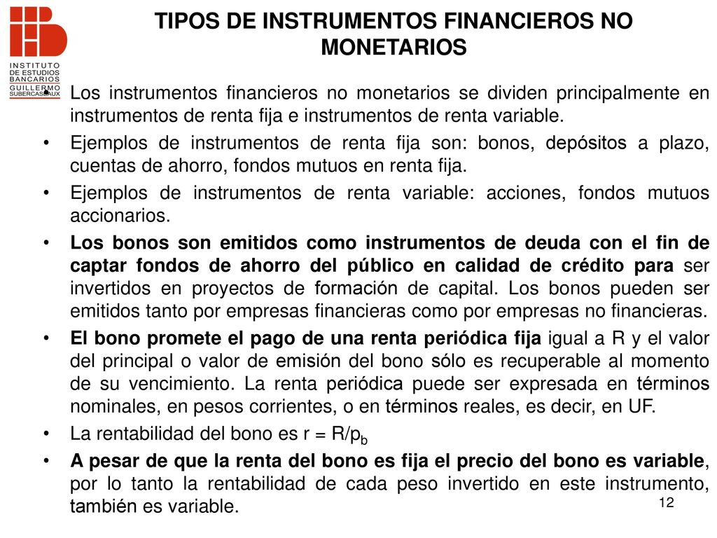 TIPOS DE INSTRUMENTOS FINANCIEROS NO MONETARIOS