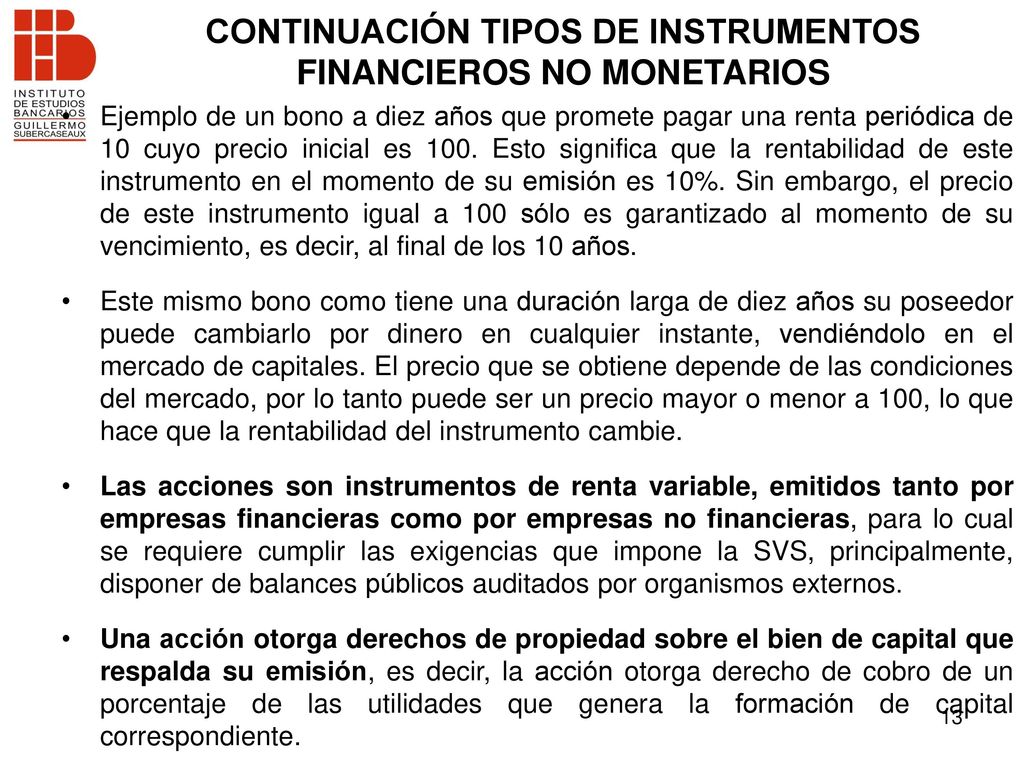 CONTINUACIÓN TIPOS DE INSTRUMENTOS FINANCIEROS NO MONETARIOS