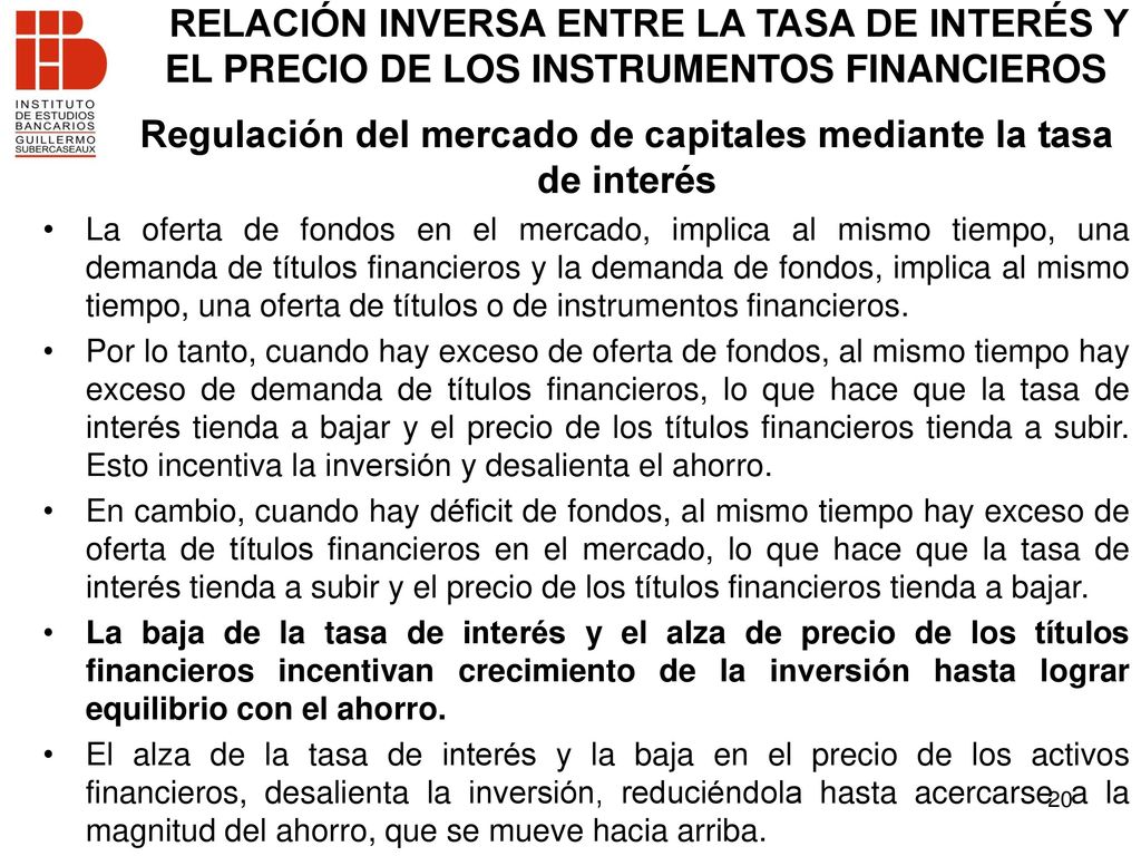 Regulación del mercado de capitales mediante la tasa de interés