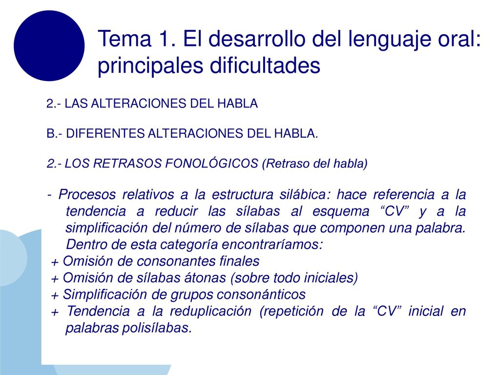 Tema 1. El desarrollo del lenguaje oral: principales dificultades