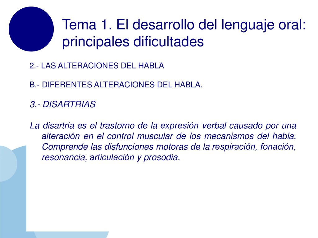 Tema 1. El desarrollo del lenguaje oral: principales dificultades