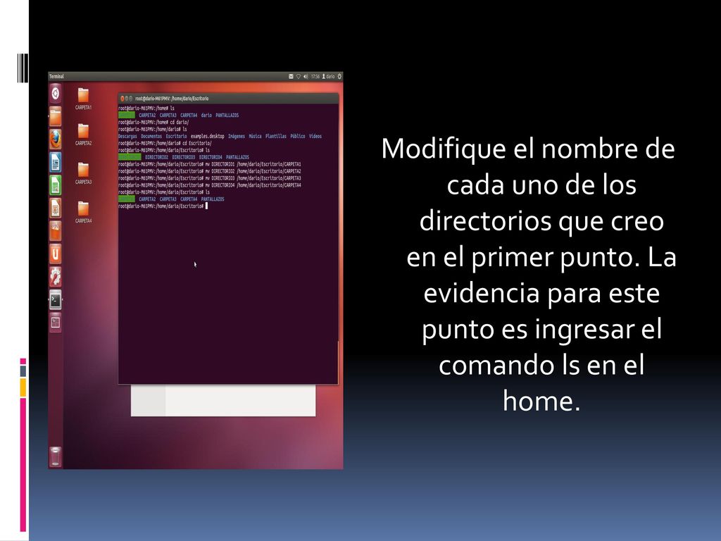 Modifique el nombre de cada uno de los directorios que creo en el primer punto.