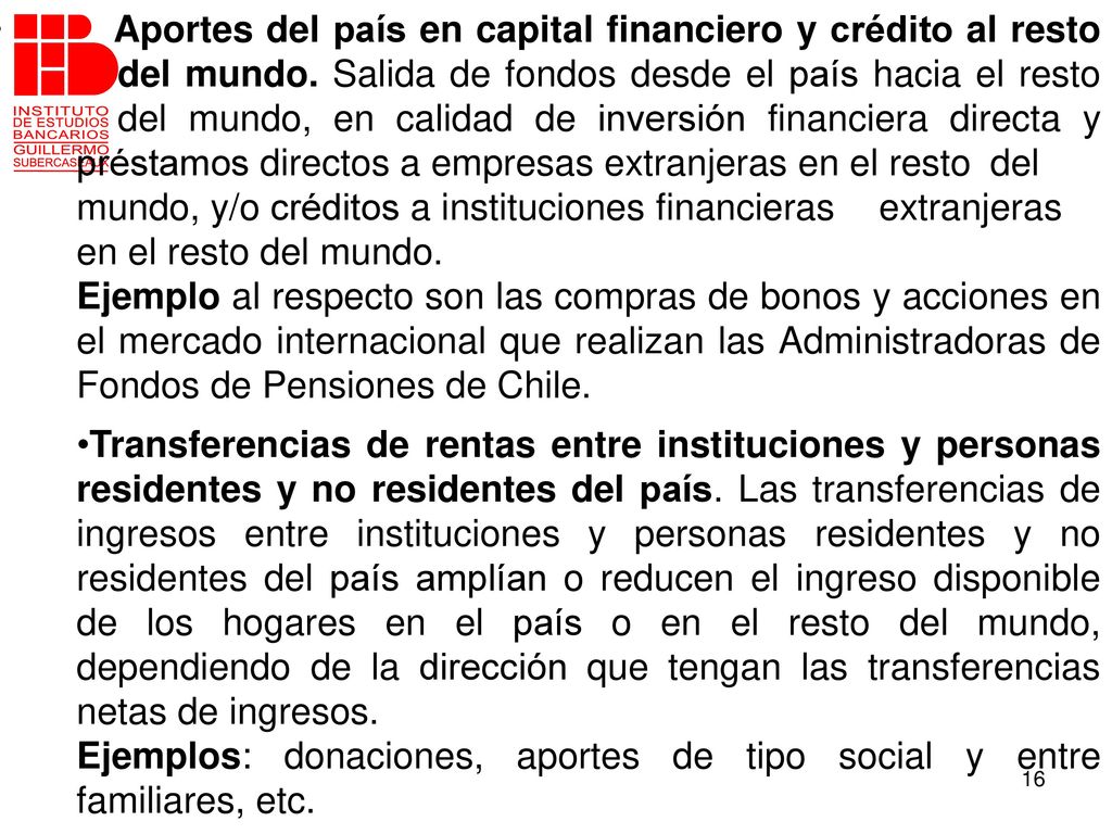 Aportes del país en capital financiero y crédito al resto. del mundo