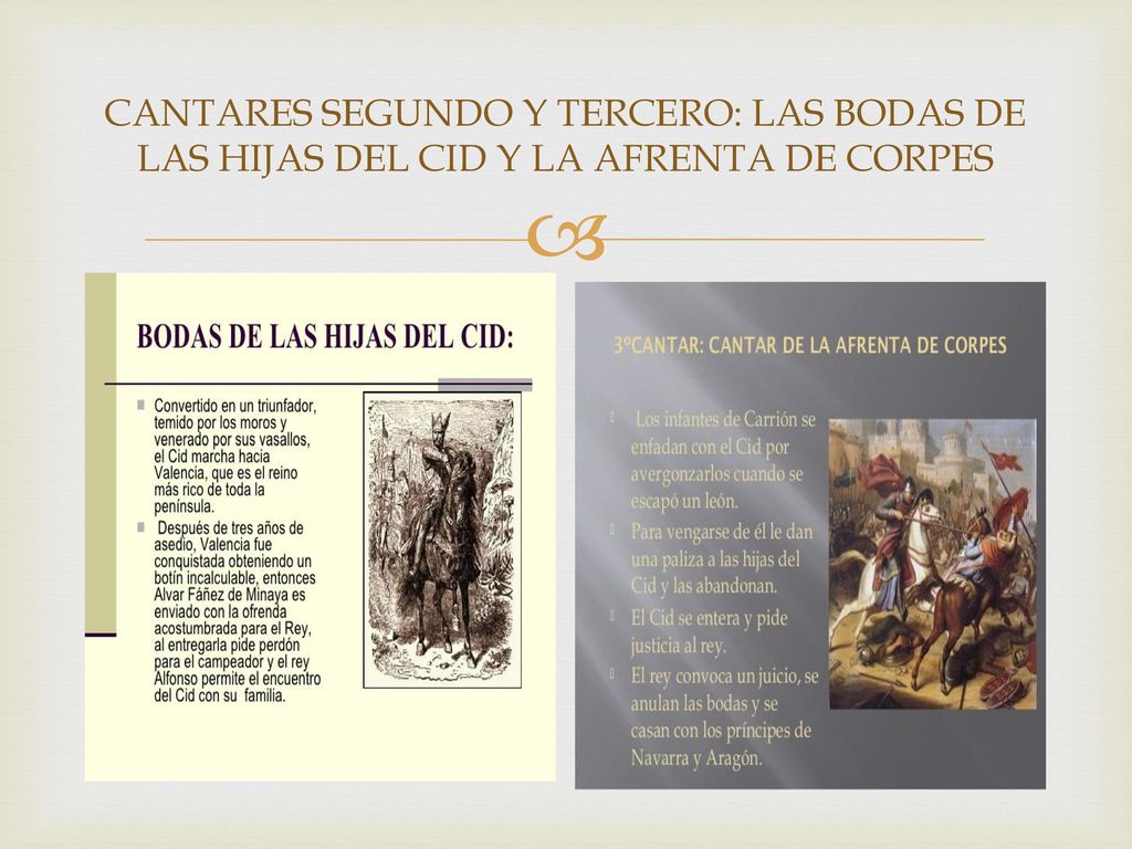 CANTARES SEGUNDO Y TERCERO: LAS BODAS DE LAS HIJAS DEL CID Y LA AFRENTA DE CORPES