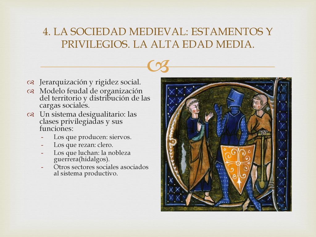 4. LA SOCIEDAD MEDIEVAL: ESTAMENTOS Y PRIVILEGIOS. LA ALTA EDAD MEDIA.