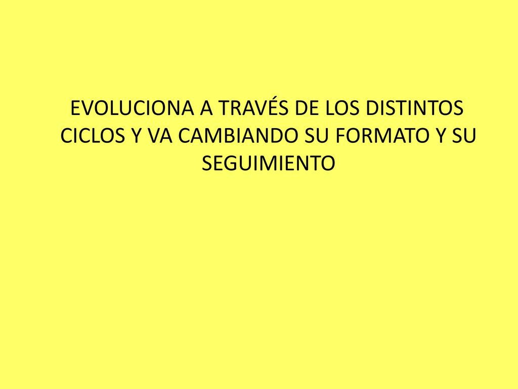 EVOLUCIONA A TRAVÉS DE LOS DISTINTOS CICLOS Y VA CAMBIANDO SU FORMATO Y SU SEGUIMIENTO