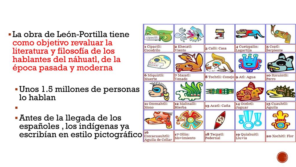 La obra de León-Portilla tiene como objetivo revaluar la literatura y filosofía de los hablantes del náhuatl, de la época pasada y moderna