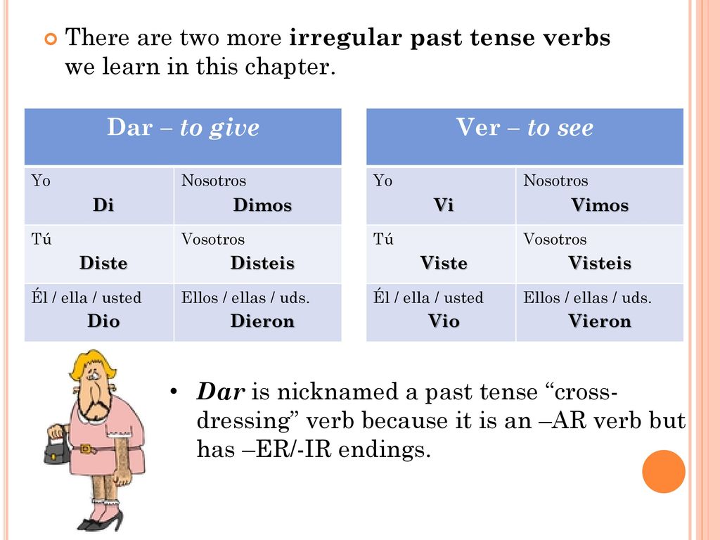 There are two more irregular past tense verbs we learn in this chapter.