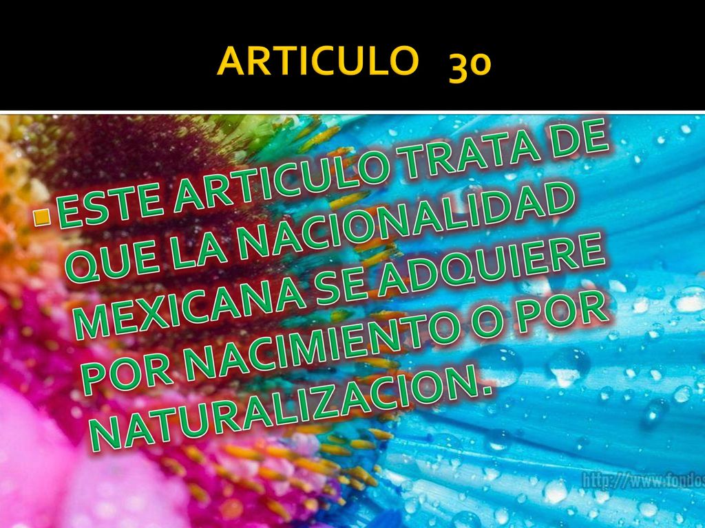 ARTICULO 30 ESTE ARTICULO TRATA DE QUE LA NACIONALIDAD MEXICANA SE ADQUIERE POR NACIMIENTO O POR NATURALIZACION.