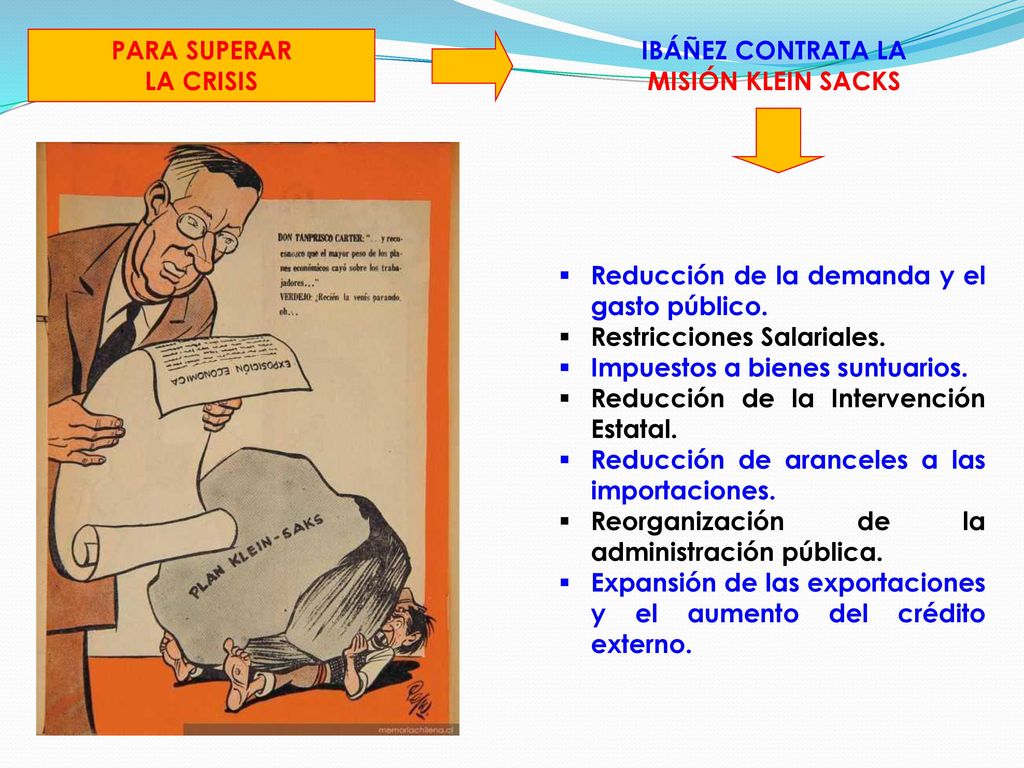 PARA SUPERAR LA CRISIS. IBÁÑEZ CONTRATA LA. MISIÓN KLEIN SACKS. Reducción de la demanda y el gasto público.