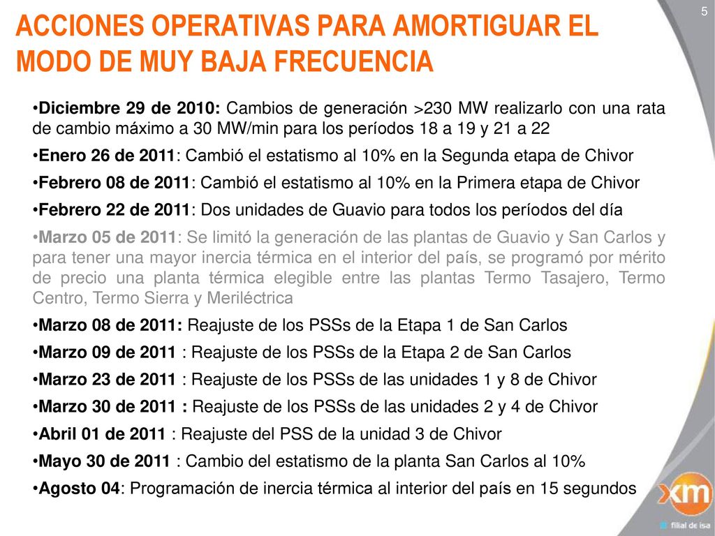 ACCIONES OPERATIVAS PARA AMORTIGUAR EL MODO DE MUY BAJA FRECUENCIA