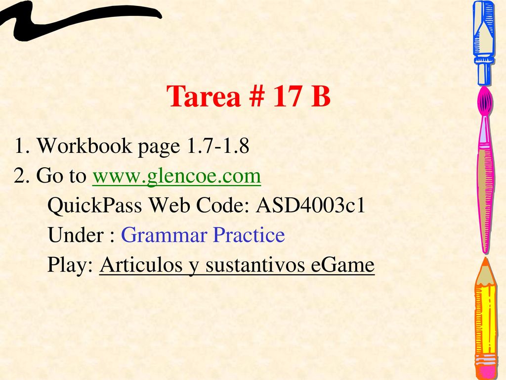 Tarea # 17 B 1. Workbook page Go to
